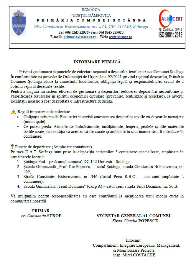 INFORMARE PUBLICĂ 04.06.2026