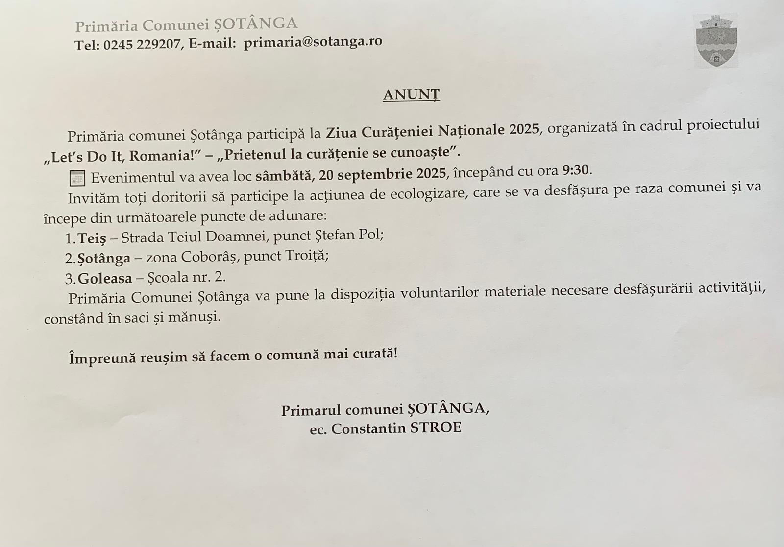Ziua  Curățeniei Naționale 2025 – "Let’s Do It, România" - „Prietenul la curățenie se cunoaște”!